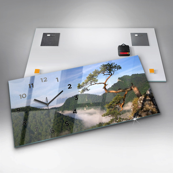 Horizontální skleněné hodiny na stěnu Vrchol Sokolica v Pieninách