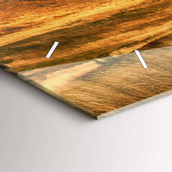 Horizontální skleněné hodiny na stěnu Horská krajina na podzim