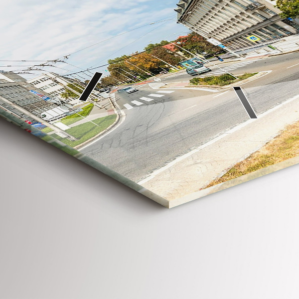 Horizontální skleněné hodiny na stěnu Panorama Ostravy