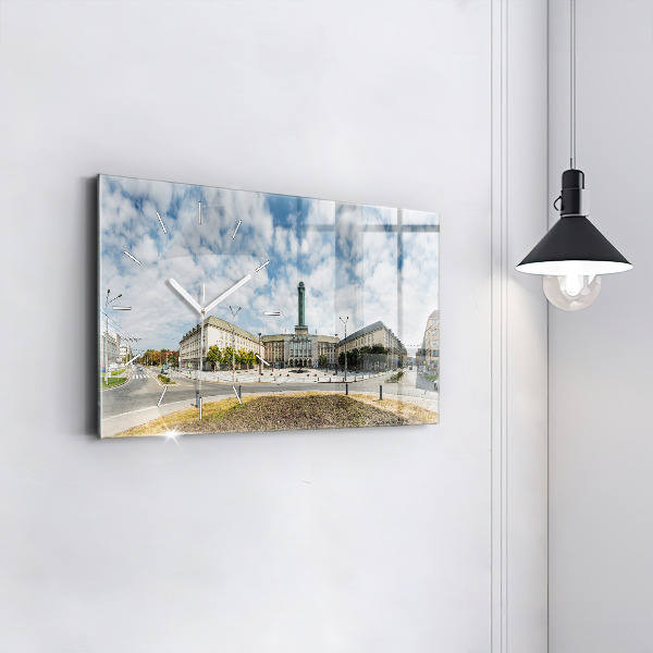 Horizontální skleněné hodiny na stěnu Panorama Ostravy