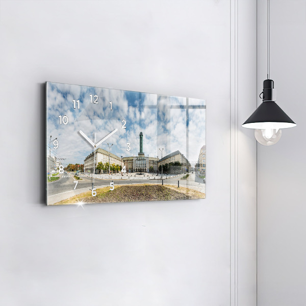 Horizontální skleněné hodiny na stěnu Panorama Ostravy