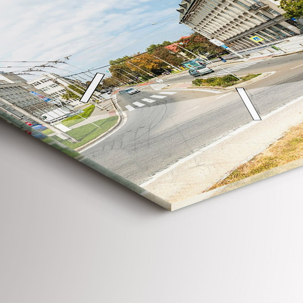 Horizontální skleněné hodiny na stěnu Panorama Ostravy