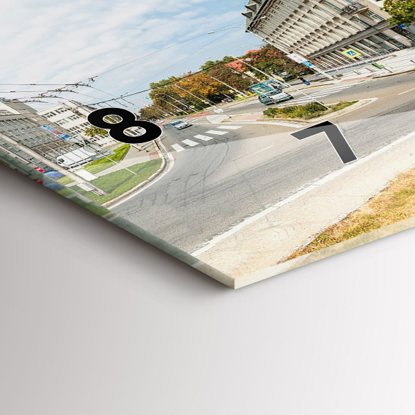 Horizontální skleněné hodiny na stěnu Panorama Ostravy