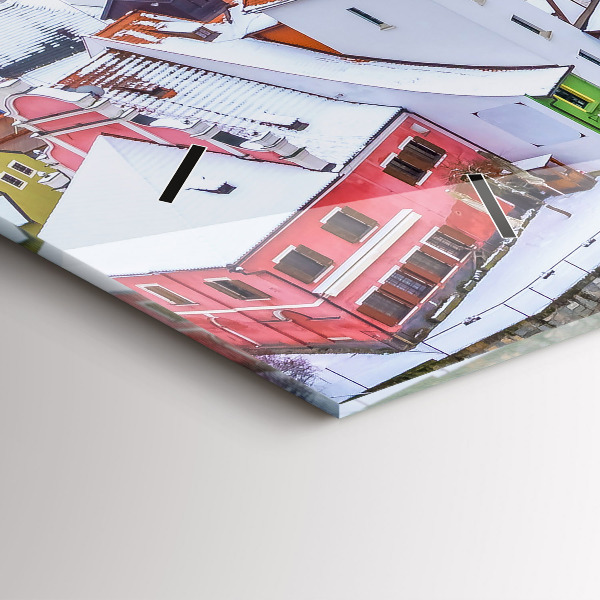 Horizontální hodiny na skle Panorama města v zimě