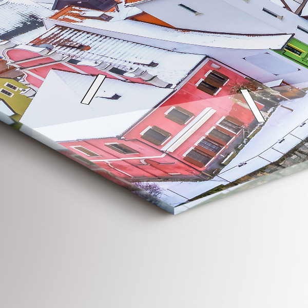 Horizontální hodiny na skle Panorama města v zimě