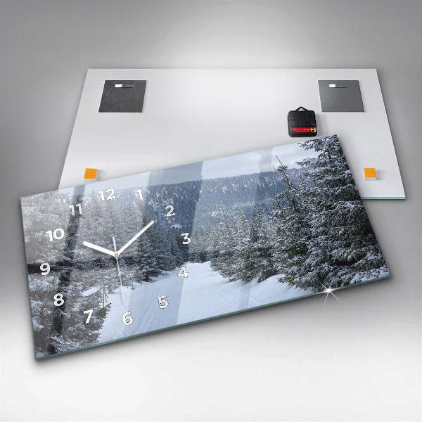Horizontální skleněné hodiny na stěnu České Krkonoše v zimě