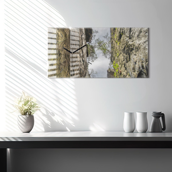 Horizontální skleněné hodiny na stěnu Skalní město v České republice