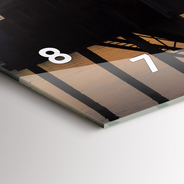 Horizontální skleněné hodiny na stěnu Západ slunce nad jezerem