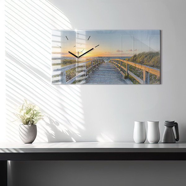 Horizontální hodiny na skle Dovolená na pláži