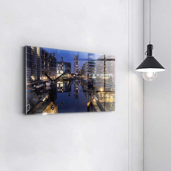 Horizontální hodiny na skle Noční osvětlené město