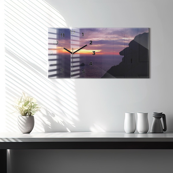 Horizontální skleněné hodiny na stěnu Kamenná hlava