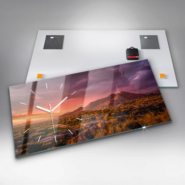 Horizontální skleněné hodiny na stěnu Západ slunce v severním Scottsdale