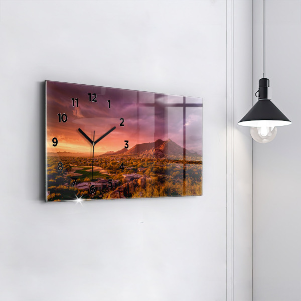 Horizontální skleněné hodiny na stěnu Západ slunce v severním Scottsdale
