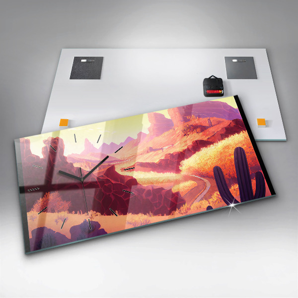 Horizontální skleněné hodiny na stěnu Ilustrace arizonské pouště