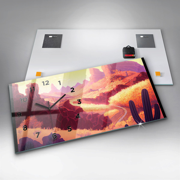 Horizontální skleněné hodiny na stěnu Ilustrace arizonské pouště