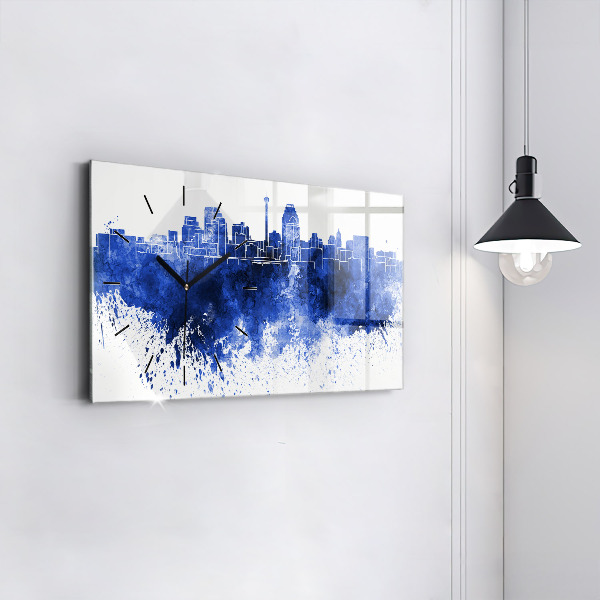 Horizontální skleněné hodiny na stěnu Akvarel ze San Antonia