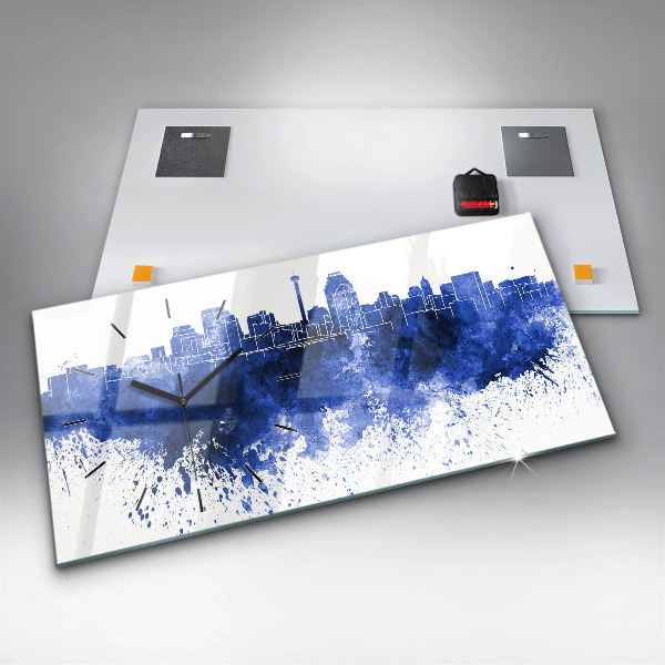 Horizontální skleněné hodiny na stěnu Akvarel ze San Antonia