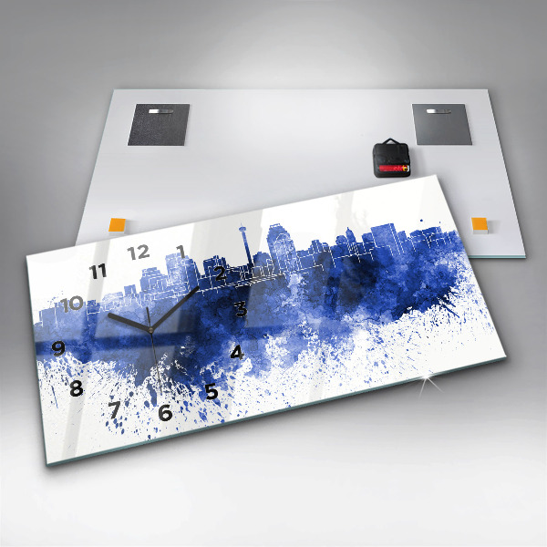 Horizontální skleněné hodiny na stěnu Akvarel ze San Antonia