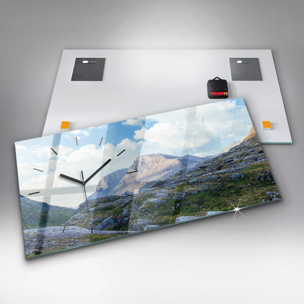 Horizontální hodiny na skle Skalnatá krajina