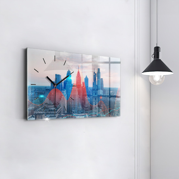 Horizontální skleněné hodiny na stěnu Mrakodrapy ve Filadelfii