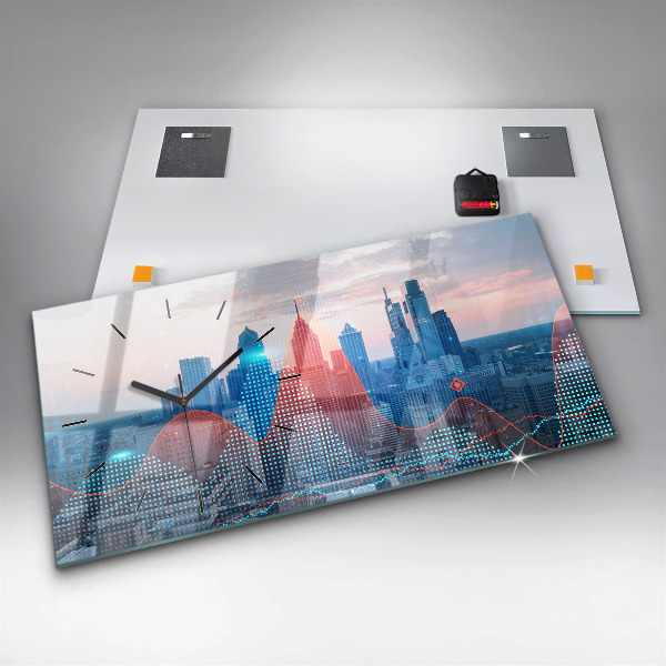 Horizontální skleněné hodiny na stěnu Mrakodrapy ve Filadelfii