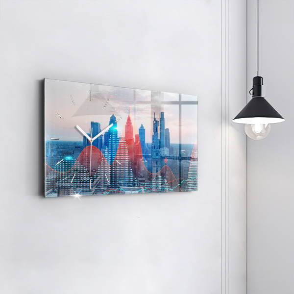Horizontální skleněné hodiny na stěnu Mrakodrapy ve Filadelfii