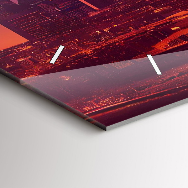 Horizontální skleněné hodiny na stěnu Noční město ve Filadelfii