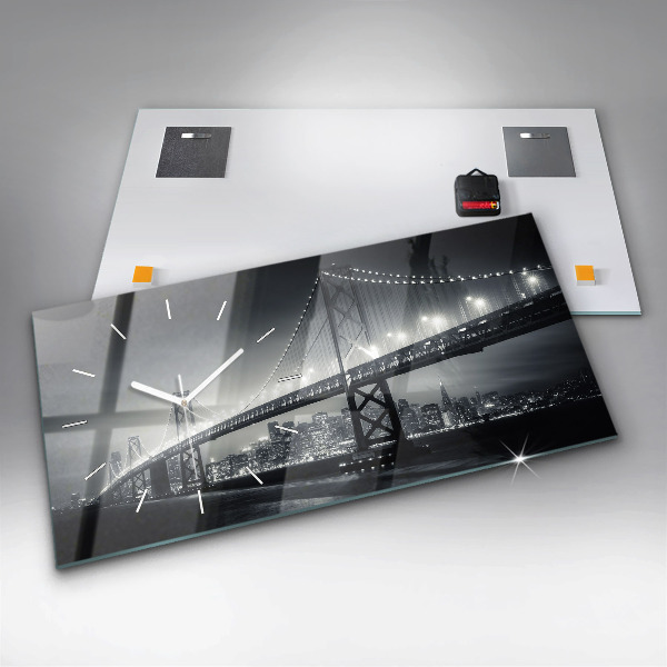 Horizontální skleněné hodiny na stěnu Most v nočním San Franciscu