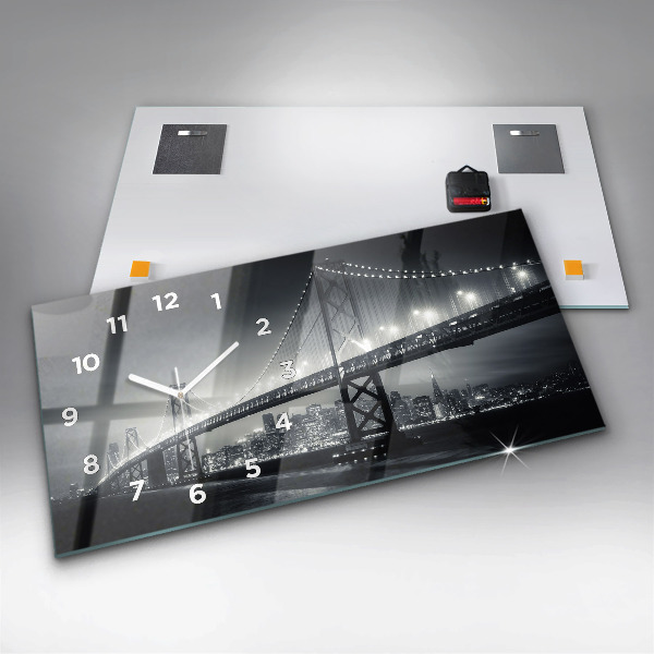 Horizontální skleněné hodiny na stěnu Most v nočním San Franciscu