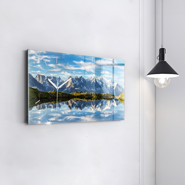 Horizontální skleněné hodiny na stěnu Údolí Chamonix, francouzské Alpy