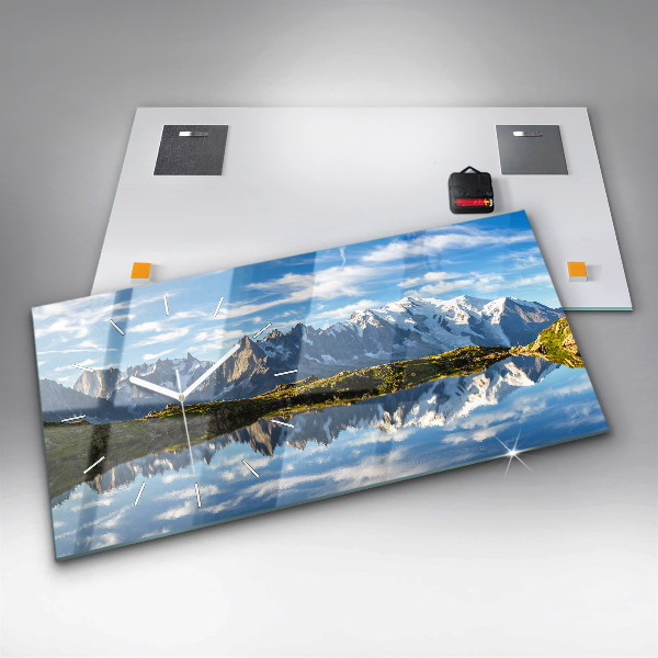 Horizontální skleněné hodiny na stěnu Údolí Chamonix, francouzské Alpy