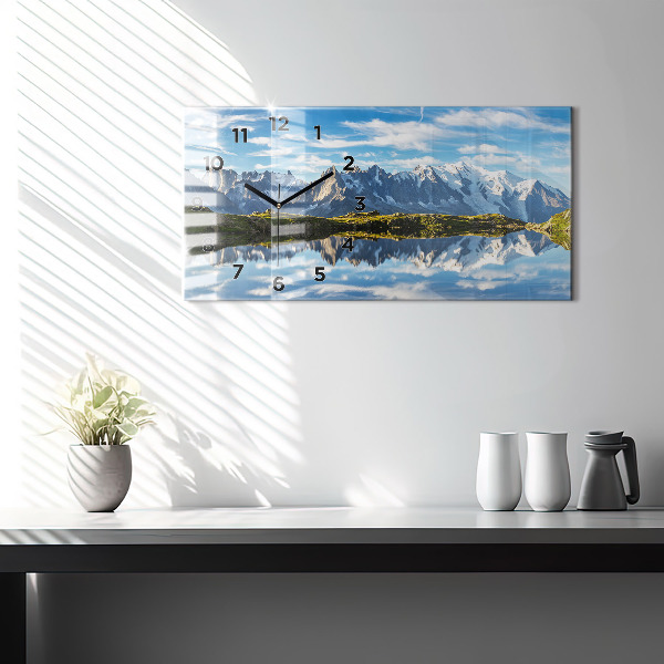 Horizontální skleněné hodiny na stěnu Údolí Chamonix, francouzské Alpy
