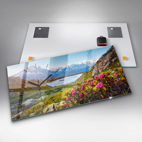 Horizontální skleněné hodiny na stěnu Mont Blanc Chamonix Ledovec