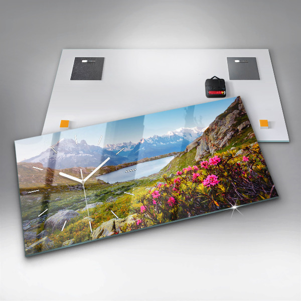 Horizontální skleněné hodiny na stěnu Mont Blanc Chamonix Ledovec