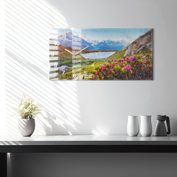 Horizontální skleněné hodiny na stěnu Mont Blanc Chamonix Ledovec