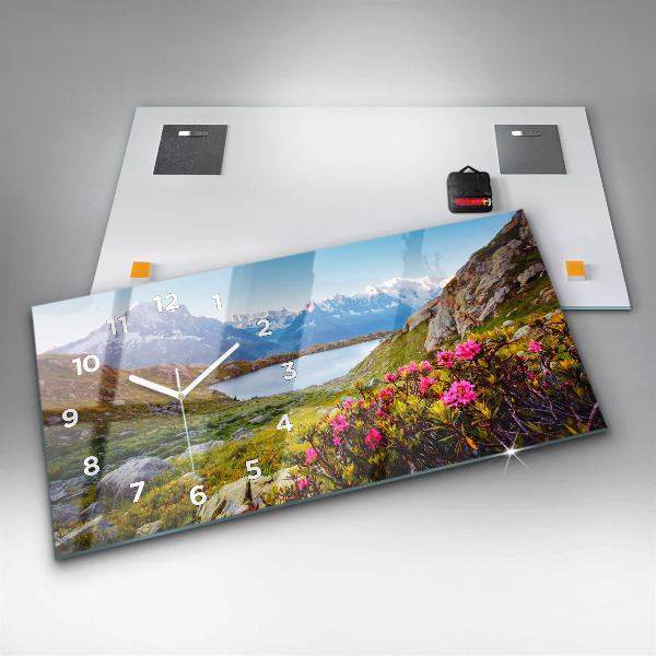 Horizontální skleněné hodiny na stěnu Mont Blanc Chamonix Ledovec