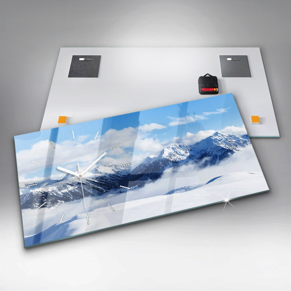 Horizontální skleněné hodiny na stěnu Panorama hor