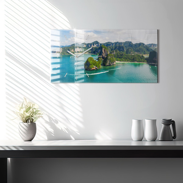 Horizontální skleněné hodiny na stěnu Ostrov v Thajsku