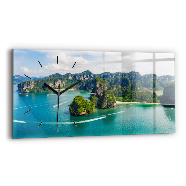 Horizontální skleněné hodiny na stěnu Ostrov v Thajsku