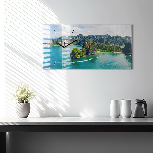 Horizontální skleněné hodiny na stěnu Ostrov v Thajsku