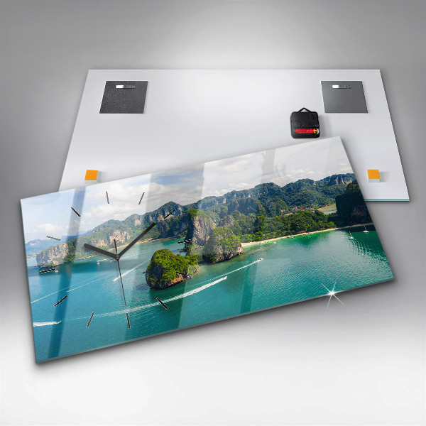 Horizontální skleněné hodiny na stěnu Ostrov v Thajsku