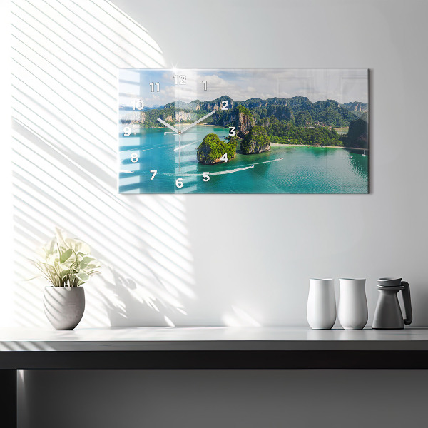 Horizontální skleněné hodiny na stěnu Ostrov v Thajsku