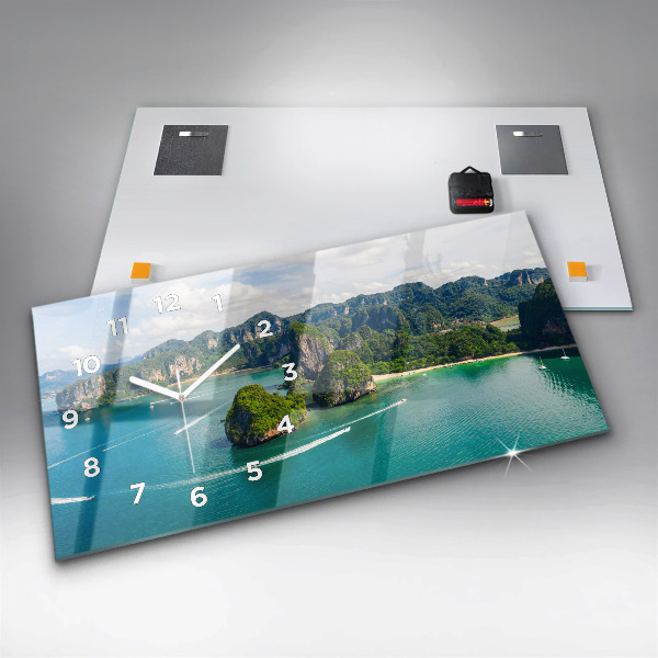 Horizontální skleněné hodiny na stěnu Ostrov v Thajsku
