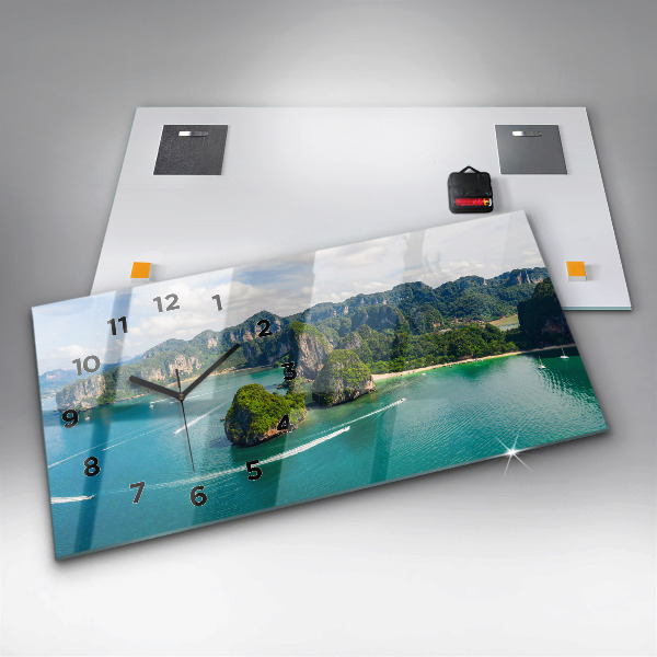 Horizontální skleněné hodiny na stěnu Ostrov v Thajsku