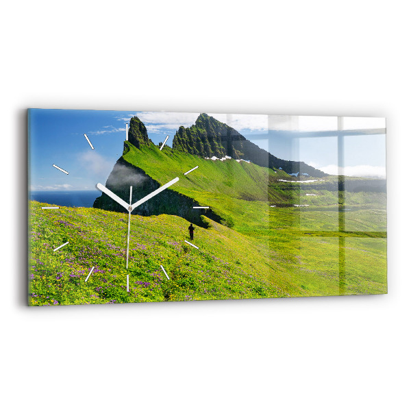 Horizontální skleněné hodiny na stěnu Přírodní rezervace Hornstrandir Island