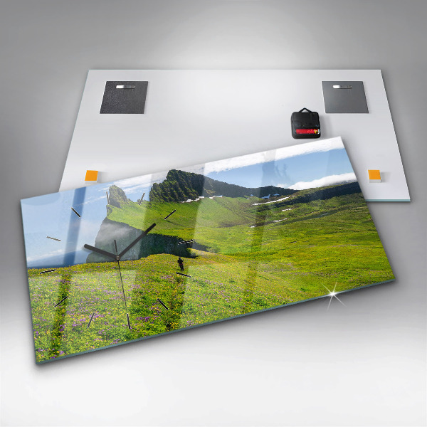 Horizontální skleněné hodiny na stěnu Přírodní rezervace Hornstrandir Island