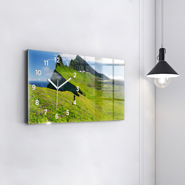 Horizontální skleněné hodiny na stěnu Přírodní rezervace Hornstrandir Island