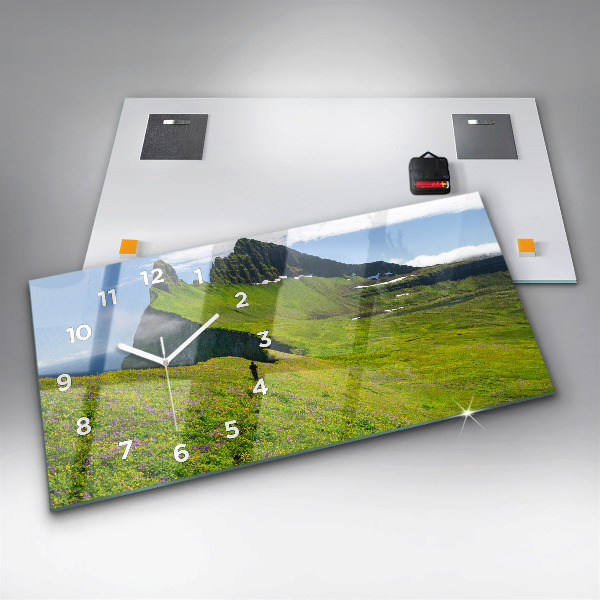 Horizontální skleněné hodiny na stěnu Přírodní rezervace Hornstrandir Island