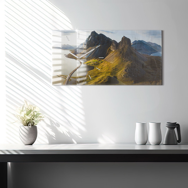 Horizontální skleněné hodiny na stěnu Silnice na Islandu