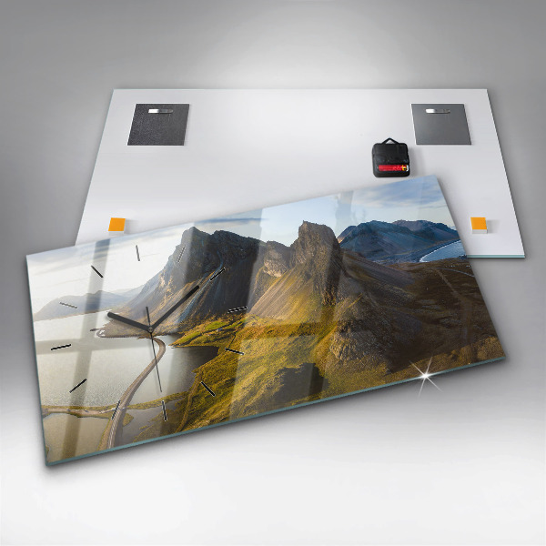 Horizontální skleněné hodiny na stěnu Silnice na Islandu